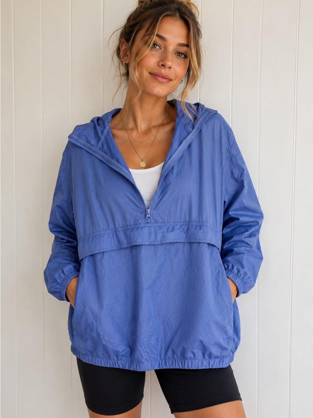 Gap Anorak Windbreaker Jacket Hooded Packable Lilac Blue Travel Minimalist S M